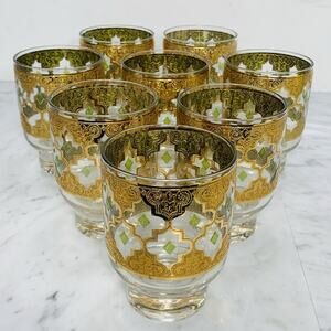 CULVER Valencia 22K Gold Footed Double Old Fashioned Glass Set 8 Vintage MCM EUC